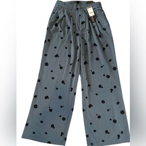 Versona Polka Dot Wide Leg Pants Blue Black High Rise Size 6 NWT
